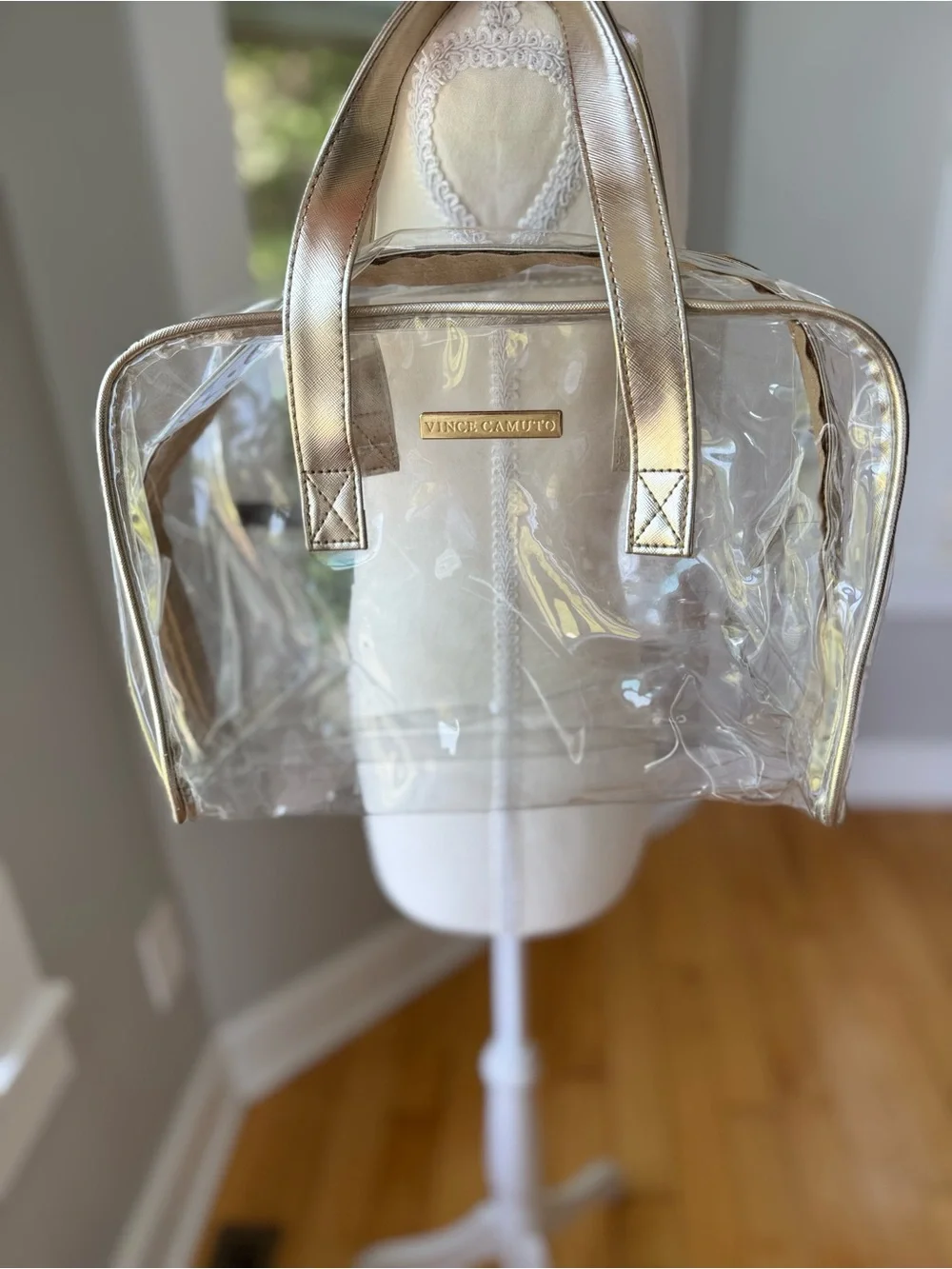Vince Camuto Clear Bag with Metallic Gold Trim Concerts Festivals